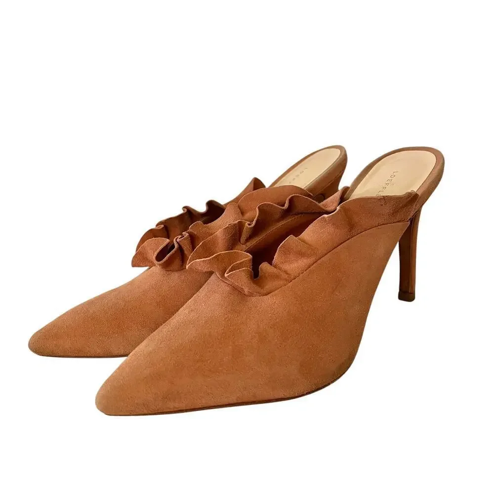 Loeffler Randall Langley Dusty Rose Kid Suede Leather Ruffle Mule Heels